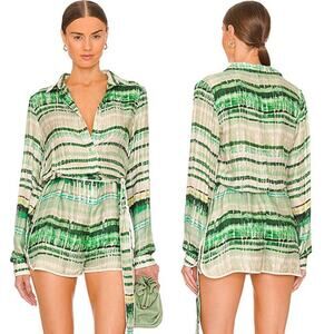 NEW Alexis Ladies Florentyn Long Sleeve Button Lined Romper Green Size: Large